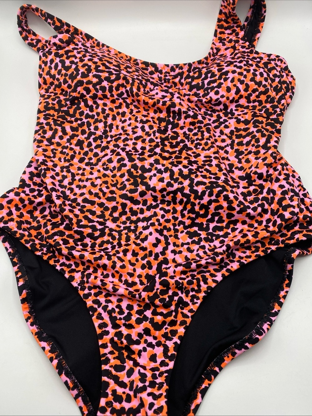 Fabletics Leopard Print Padded One Piece Swimsuit Scoop Tie Back XXL / 1X Pink